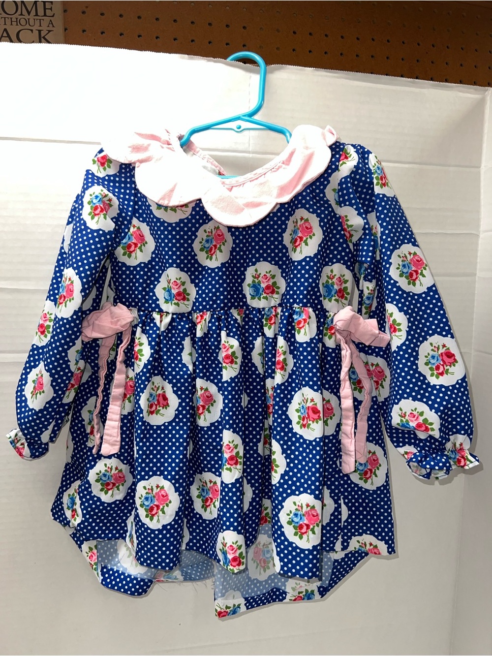 Sugar Navy Blue Polka Dot Floral Dress with Pink Accents